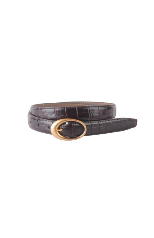 Brown Leather Belt with Gold Equestrian-Inspired Buckle