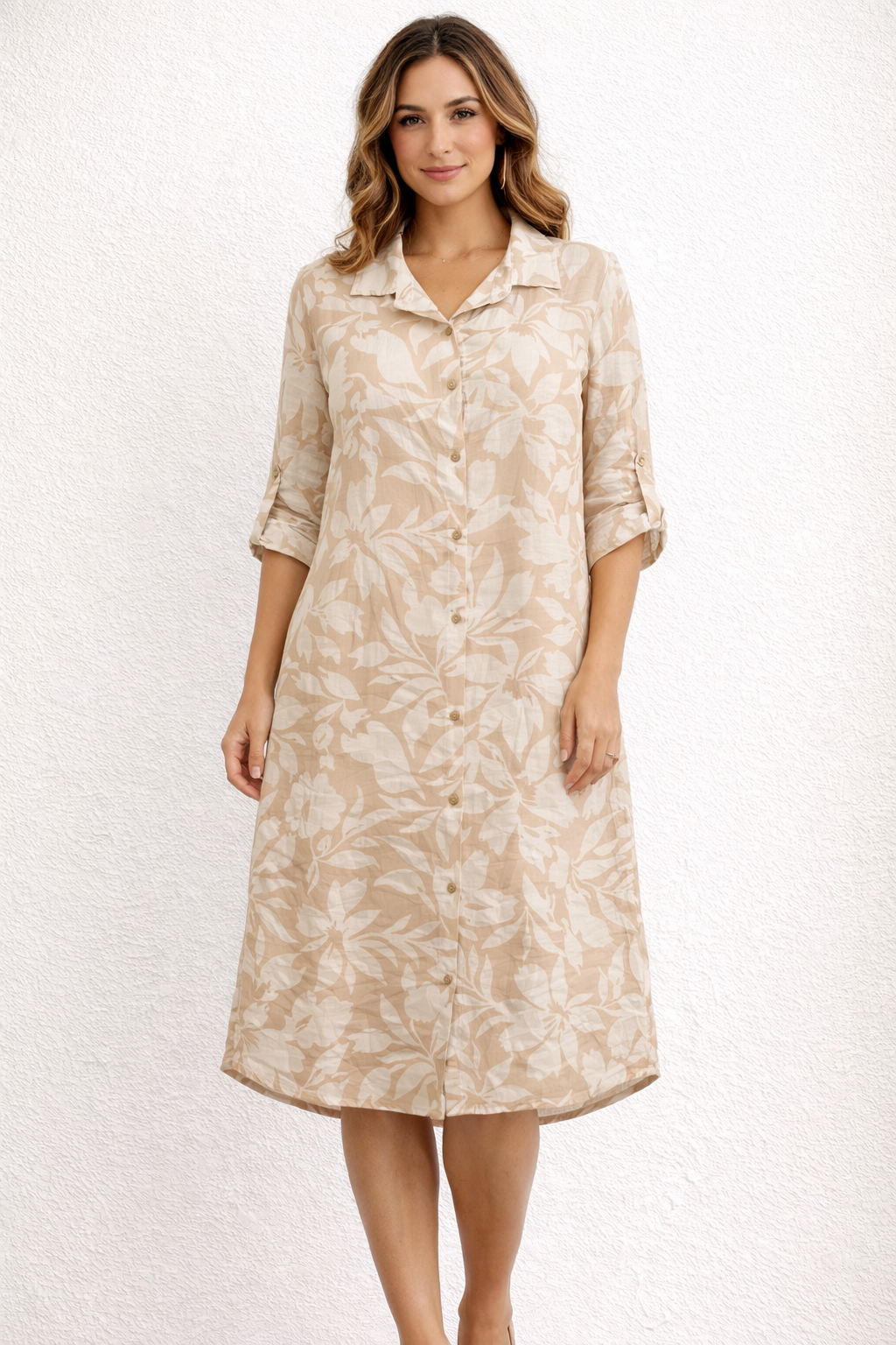 Beige Tropical Linen Dress