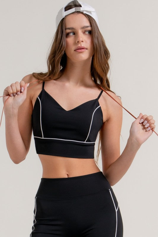 V-neck Pipinv Workout Cami Bra-top In Black