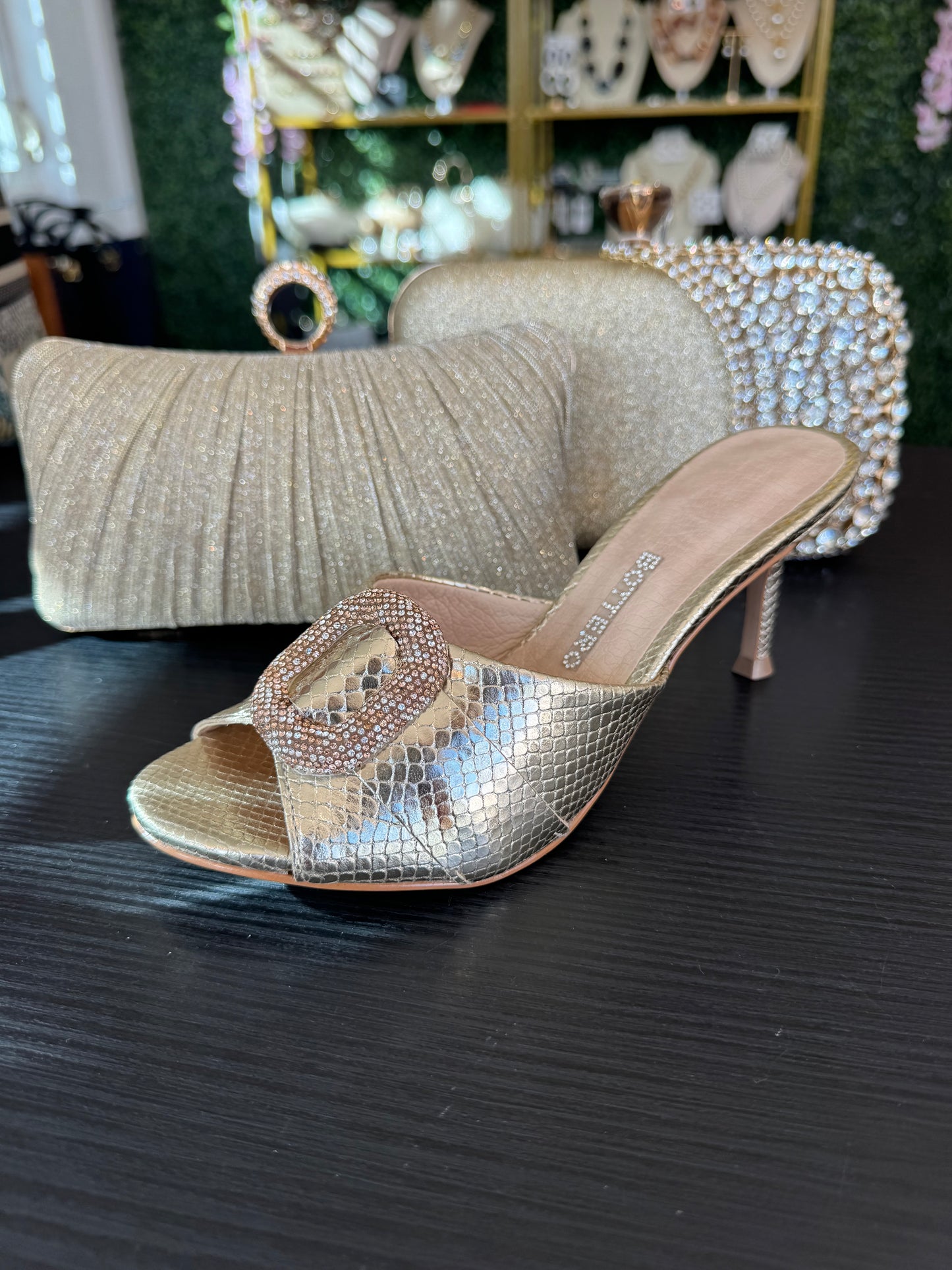 Bottero Leather Gold with Crystals Bucket Accent