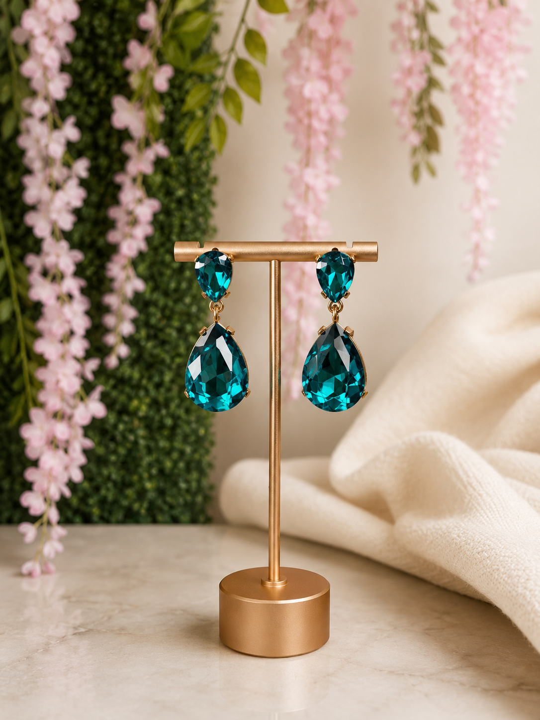 Crystal Drop Earrings Teal