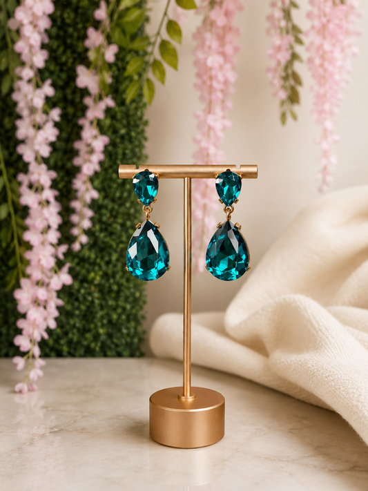 Crystal Drop Earrings Teal