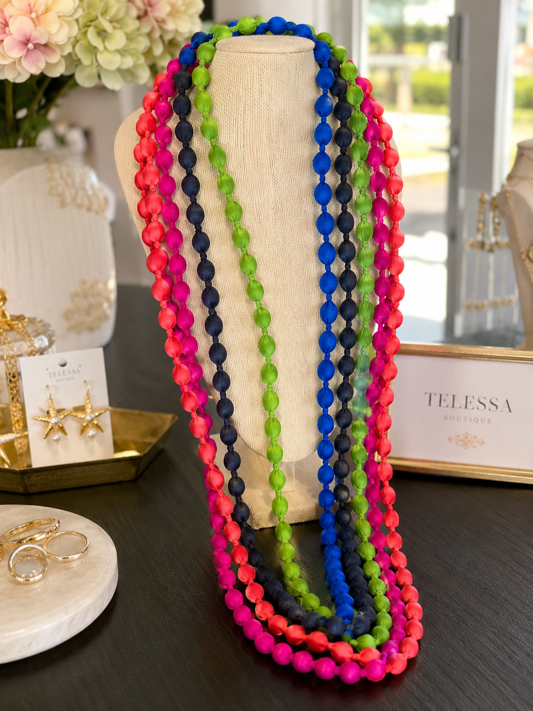 Silk Bead Statement Necklace Blue