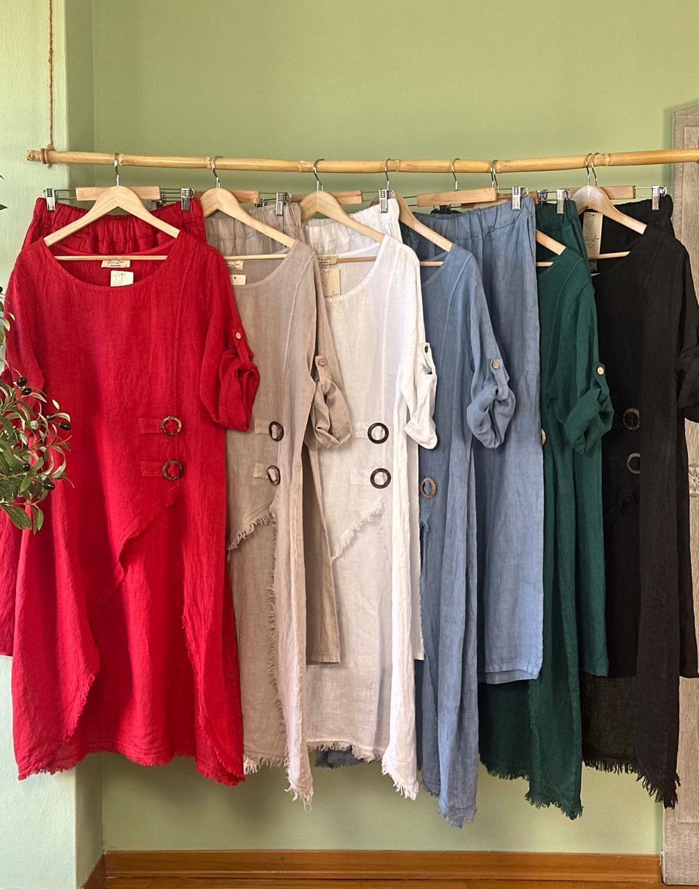 Italian Linen Tunic Set Green