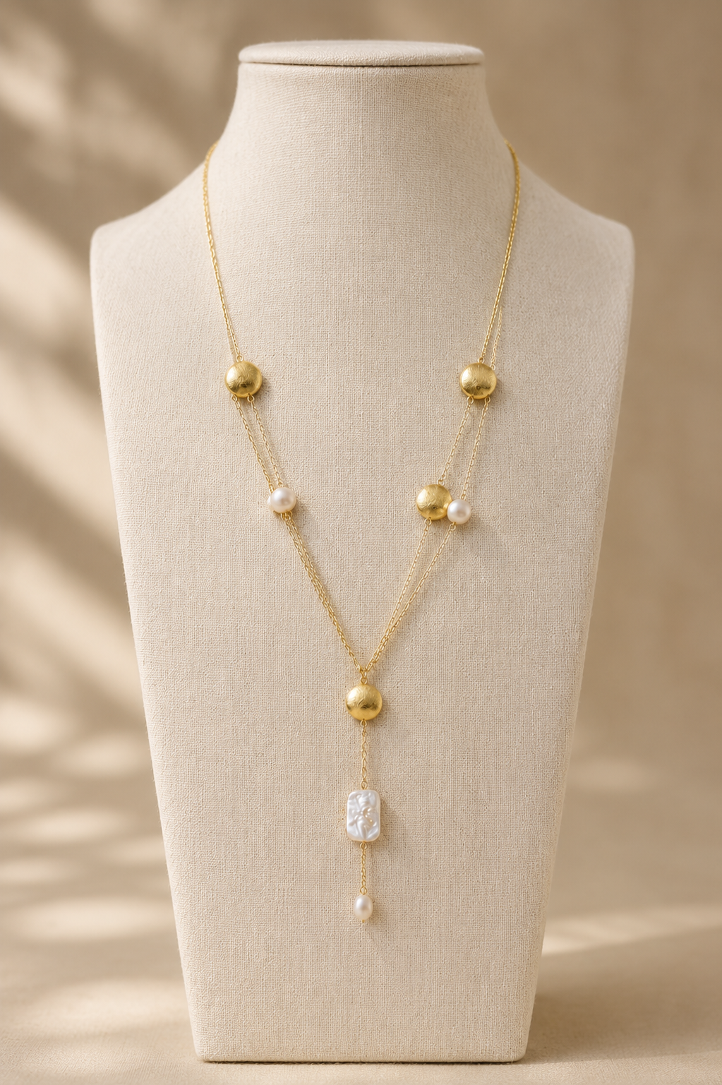 Golden Pearl Lariat Necklace