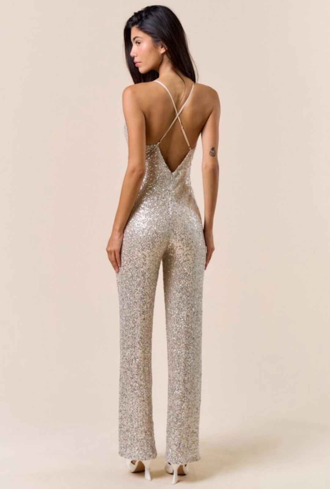 Sequin Front Twist Jumpsuit