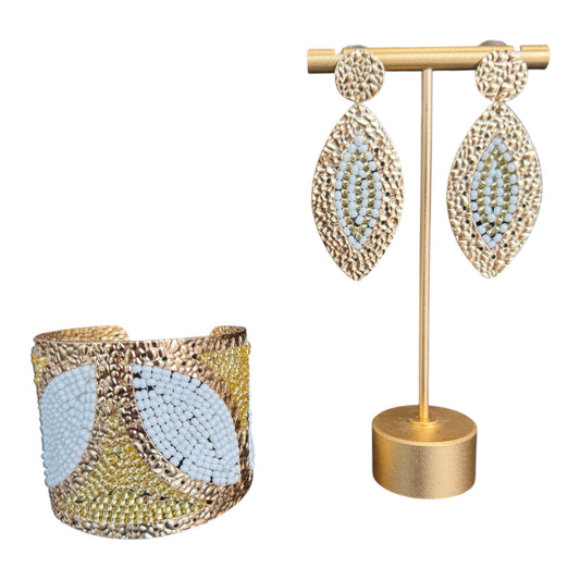 Handcrafted Bracelet and Earrings Set White Gold