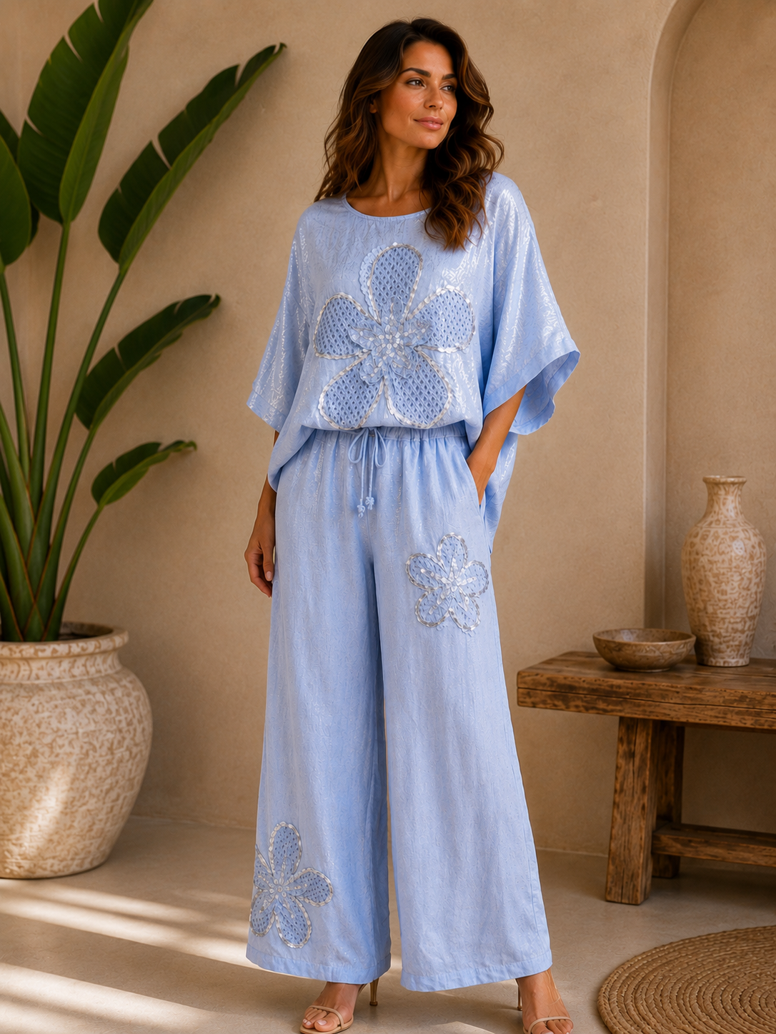 Sky Blossom Italian Linen Set