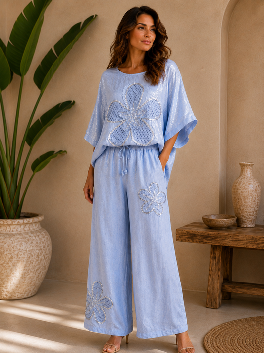 Sky Blossom Italian Linen Set