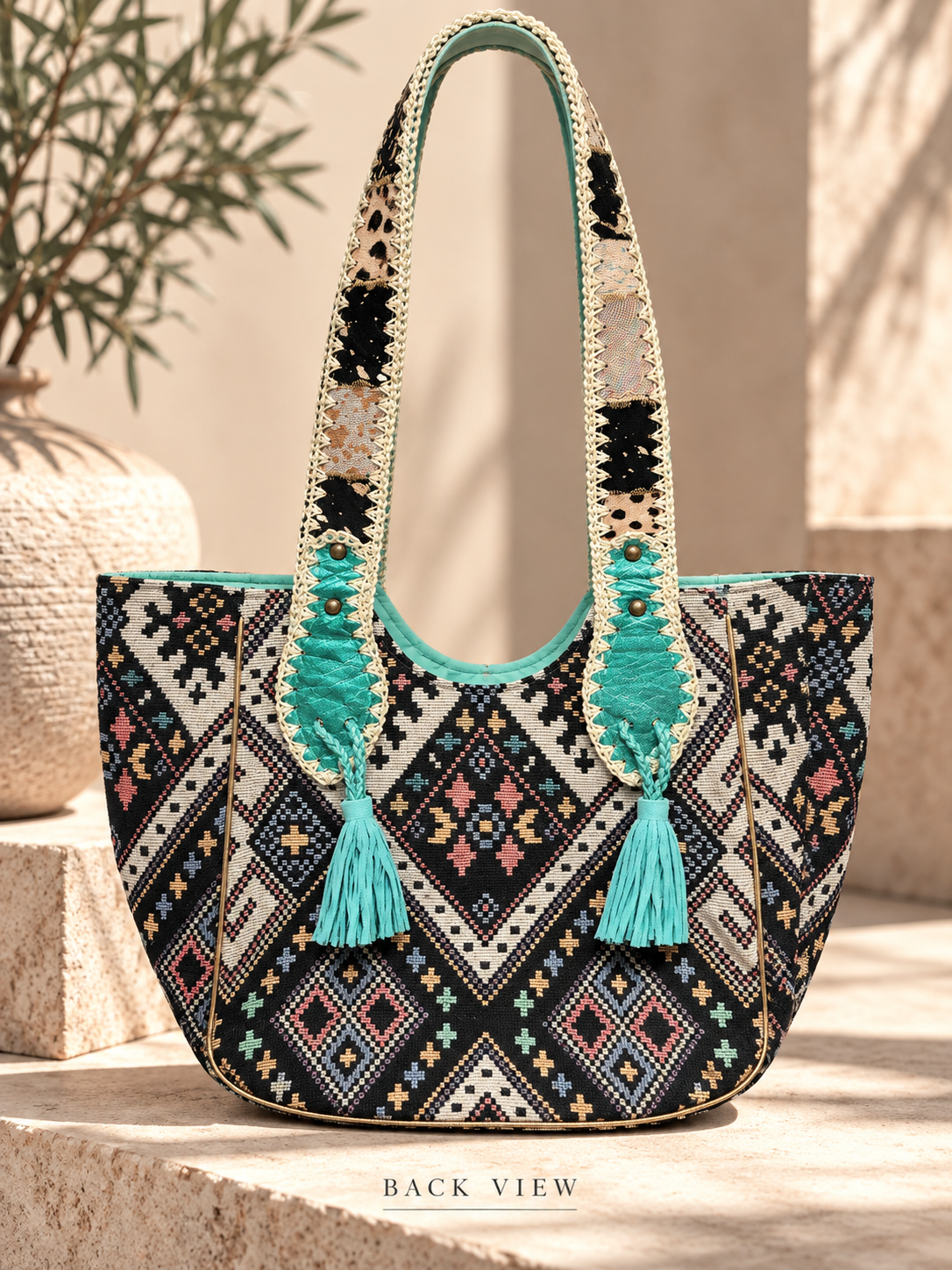 Turquoise Nomad Patchwork Artisan Tote