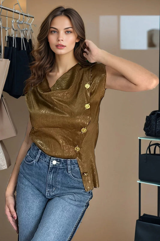 Gold Top With Button Accent