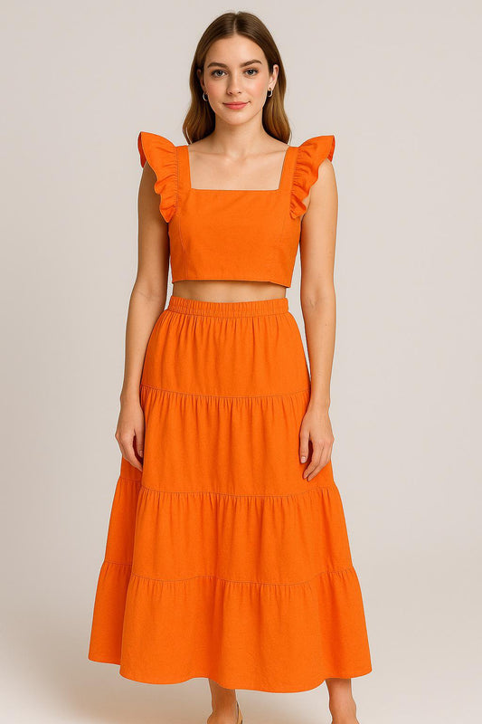 Ruffle Top & Maxi Skirt Set Orange