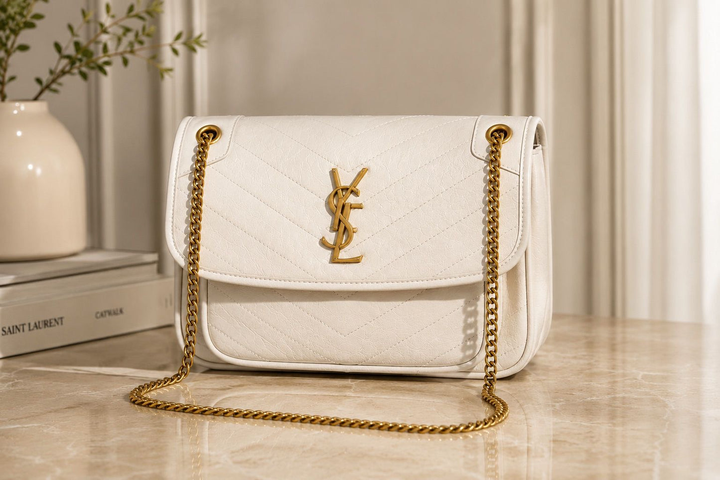 Ivory Luxe Chain Shoulder Bag
