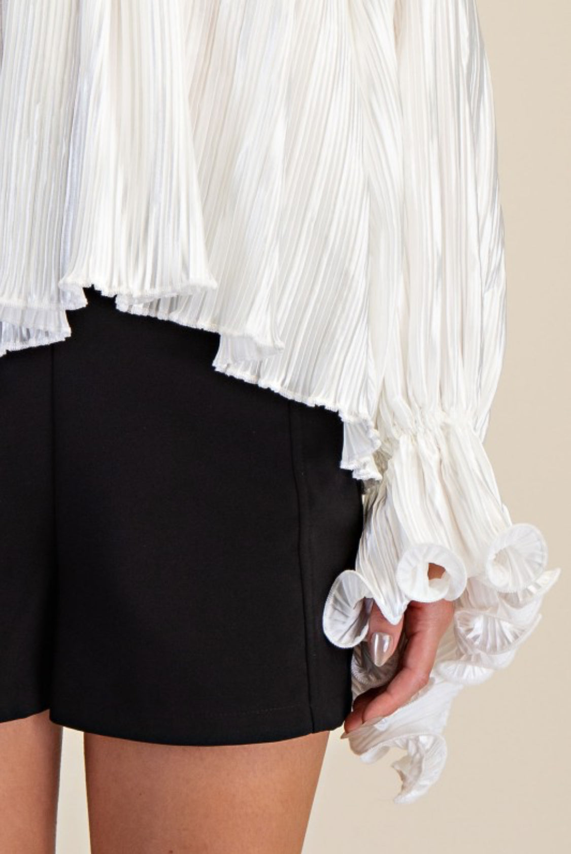 Pleated Full Ruffles Top White