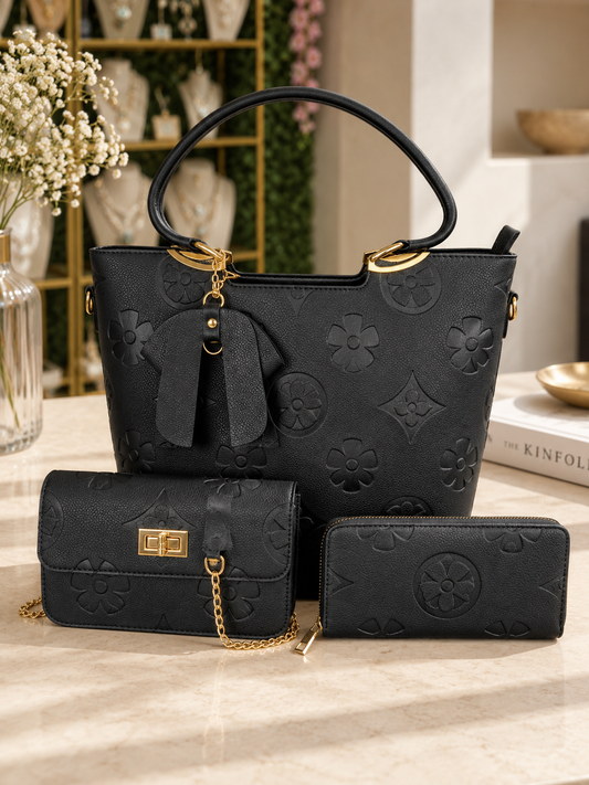 Black Monogram Luxe 3 In One Handbag Set