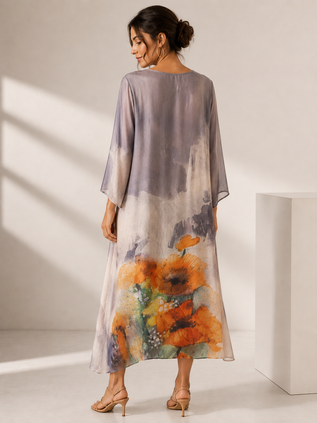 Italian Floral Tunic Dress - Grey