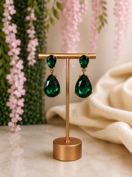 Crystal Drop Earrings Emerald