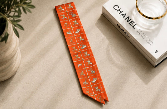 Luxury Silk Twilly Scarf Orange Horse