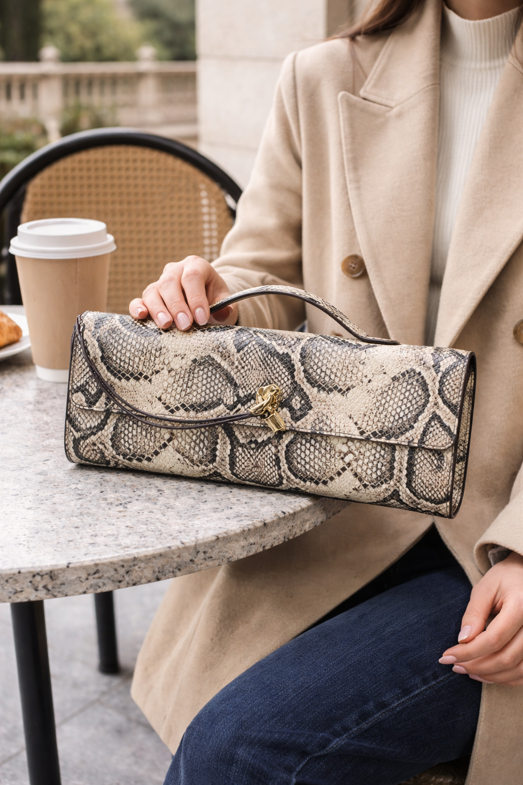 Inspired Ivory Snake Clutch