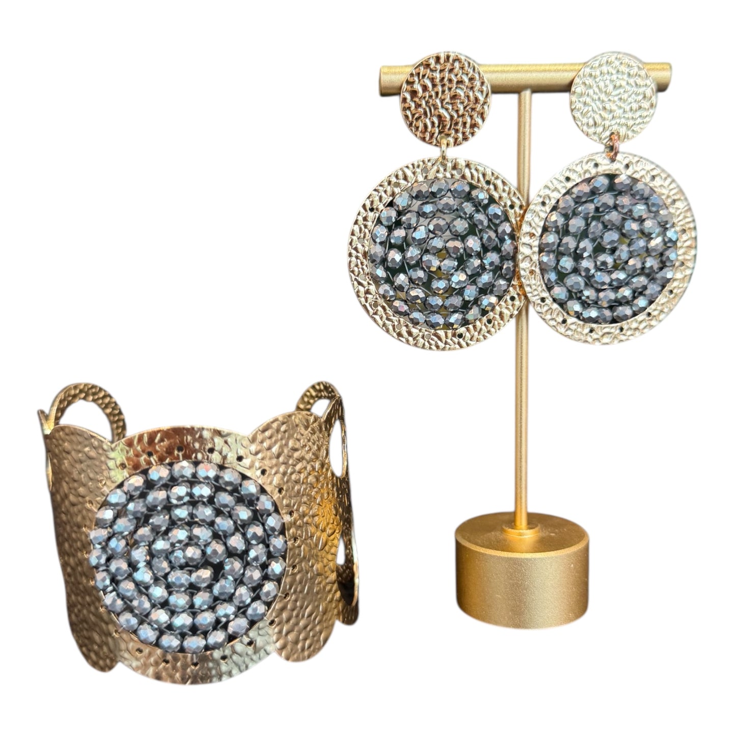 Handcrafted Bracelet and Earring Set Grey Gold