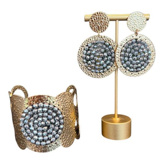 Handcrafted Bracelet and Earring Set Grey Gold