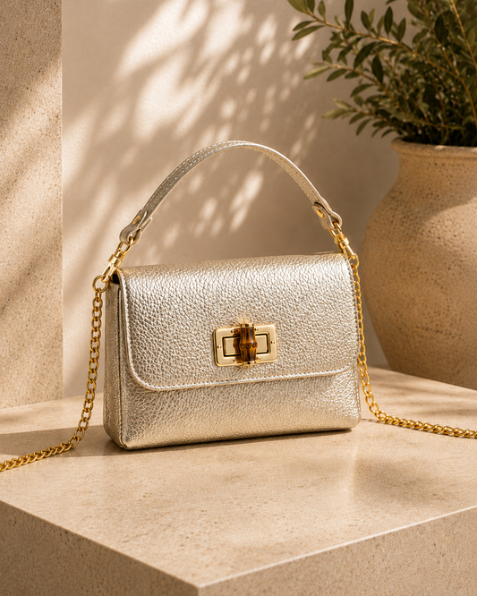 Gold Bamboo Clasp Leather Mini Handbag
