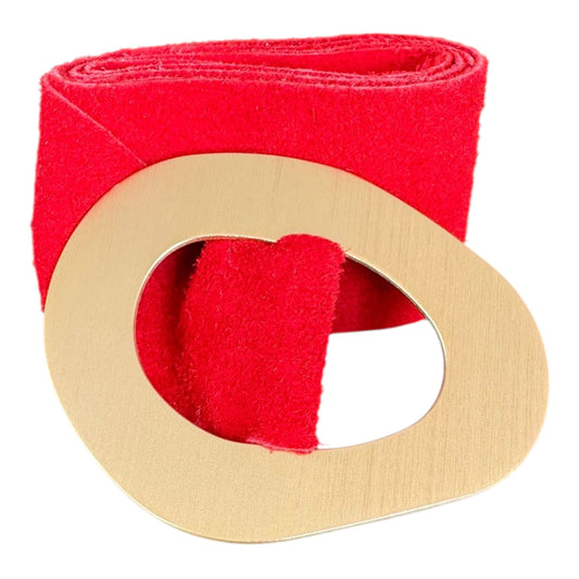 Red Suede Geometric Gold Buckle Belt