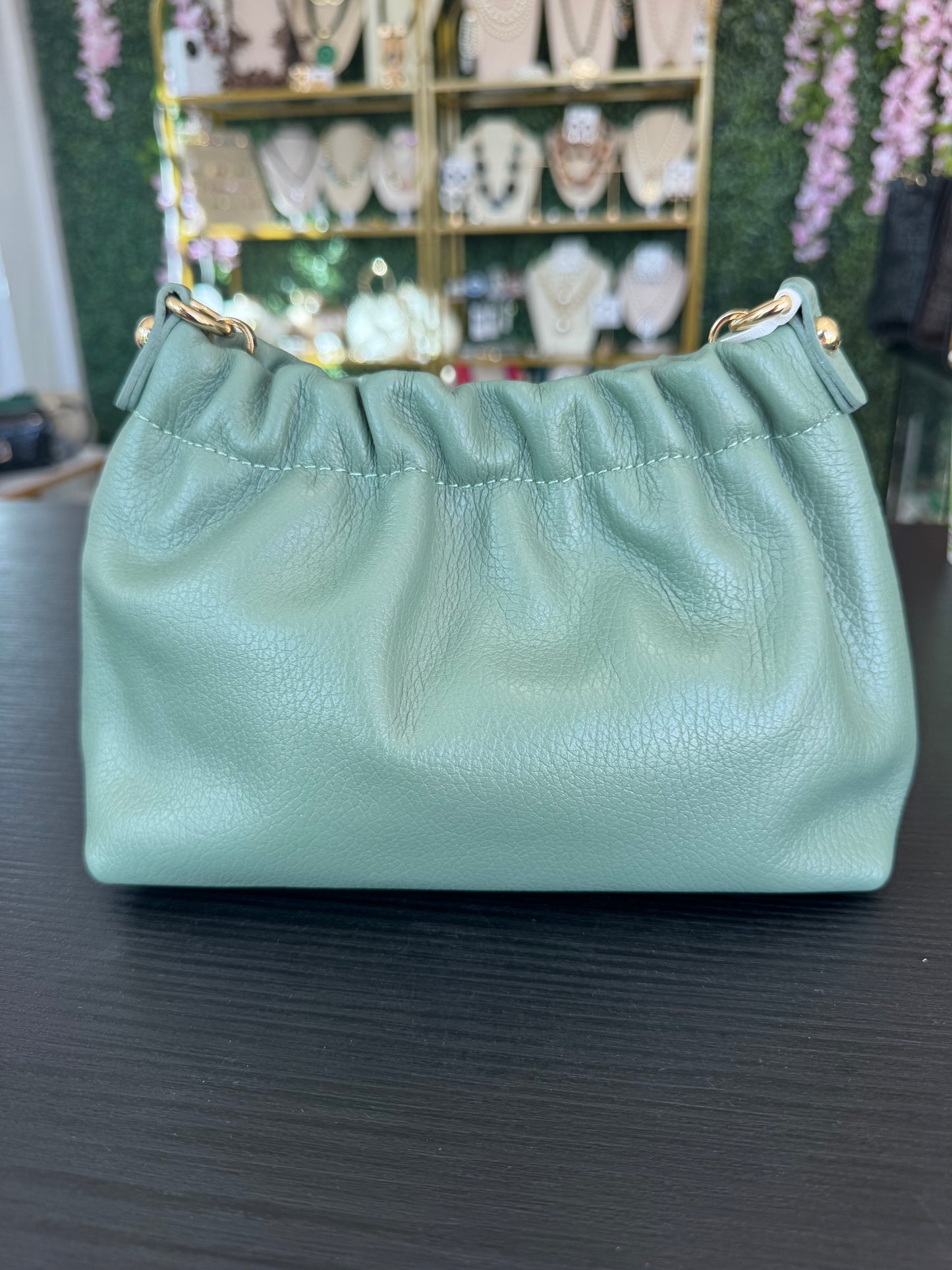 Italian Leather Small Handbag Green