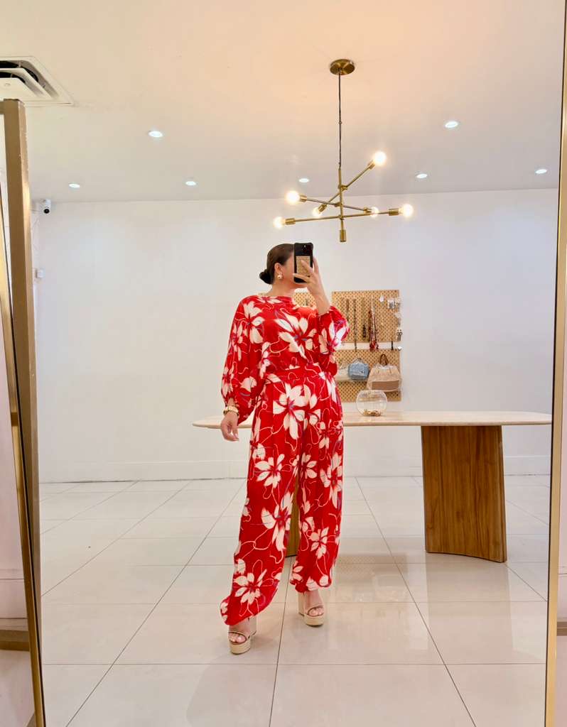 Italian Satin Floral Set Red-One Size