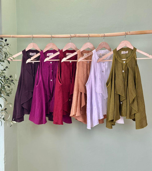 Italian Linen Halter Top Olive