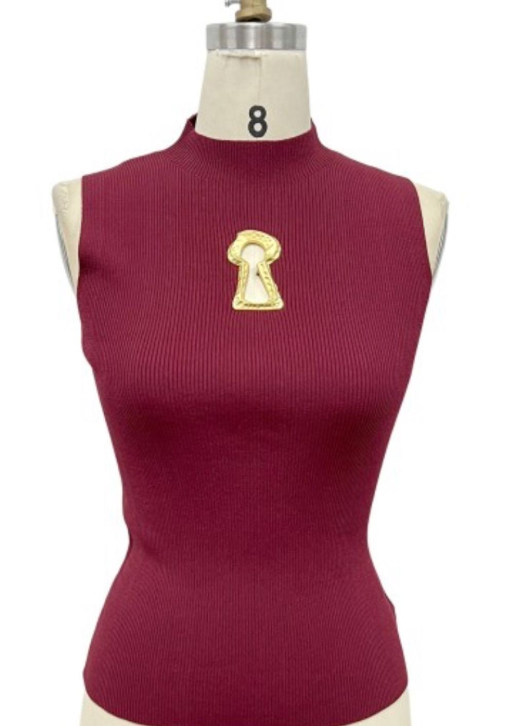 Red Fitted Top with Gold Detail â€“ Modern Elegant Style