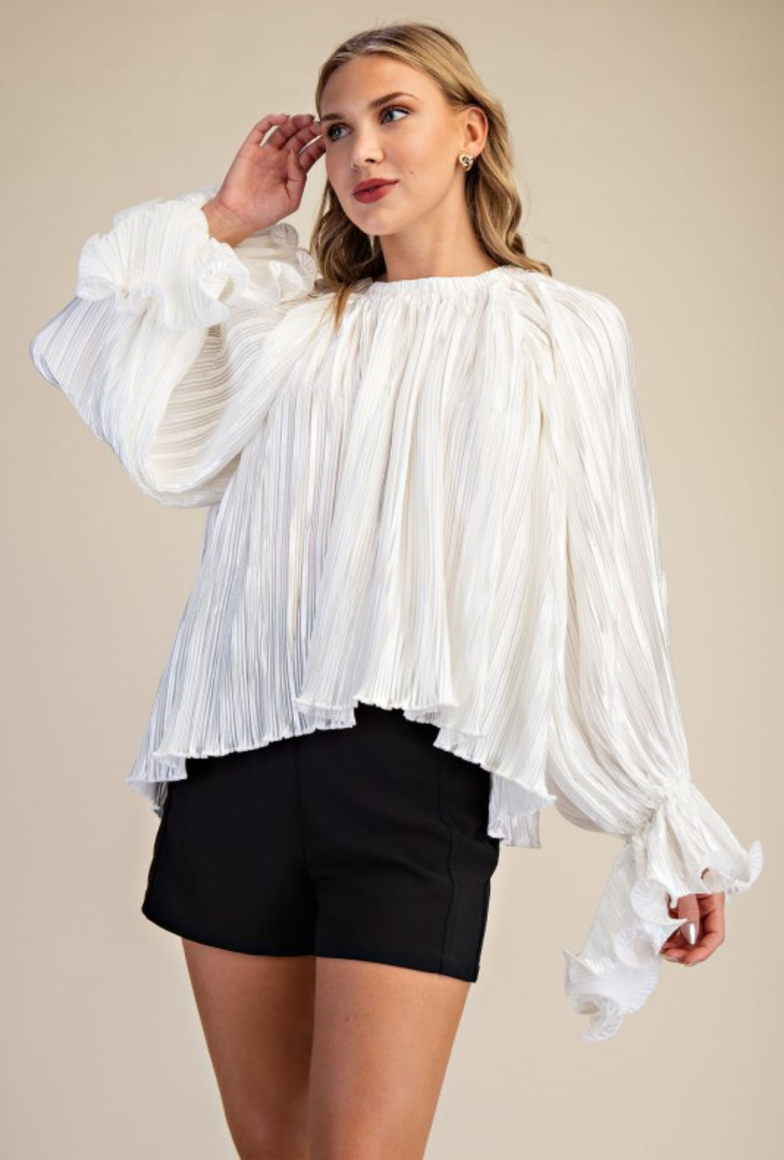 Pleated Full Ruffles Top White