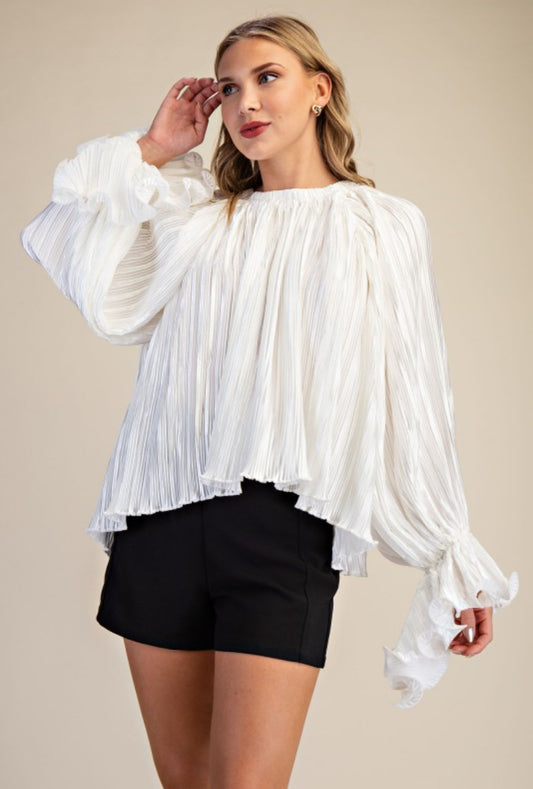 Pleated Full Ruffles Top White