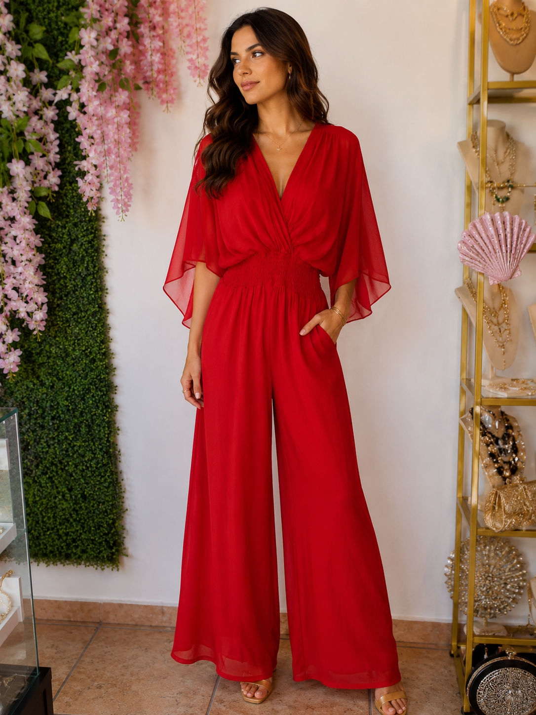 Italian Red Wide-Leg Jumpsuit