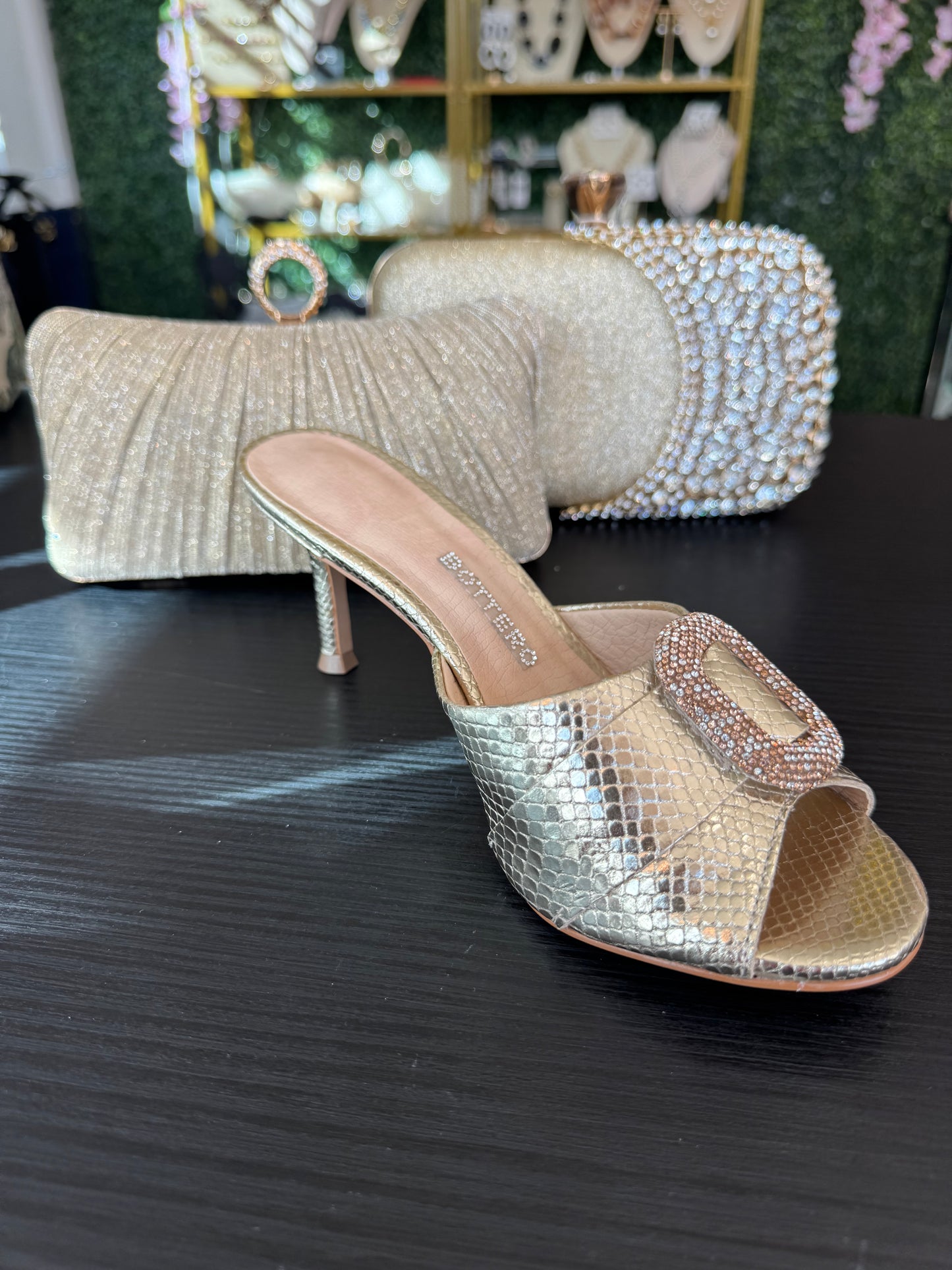 Bottero Leather Gold with Crystals Bucket Accent