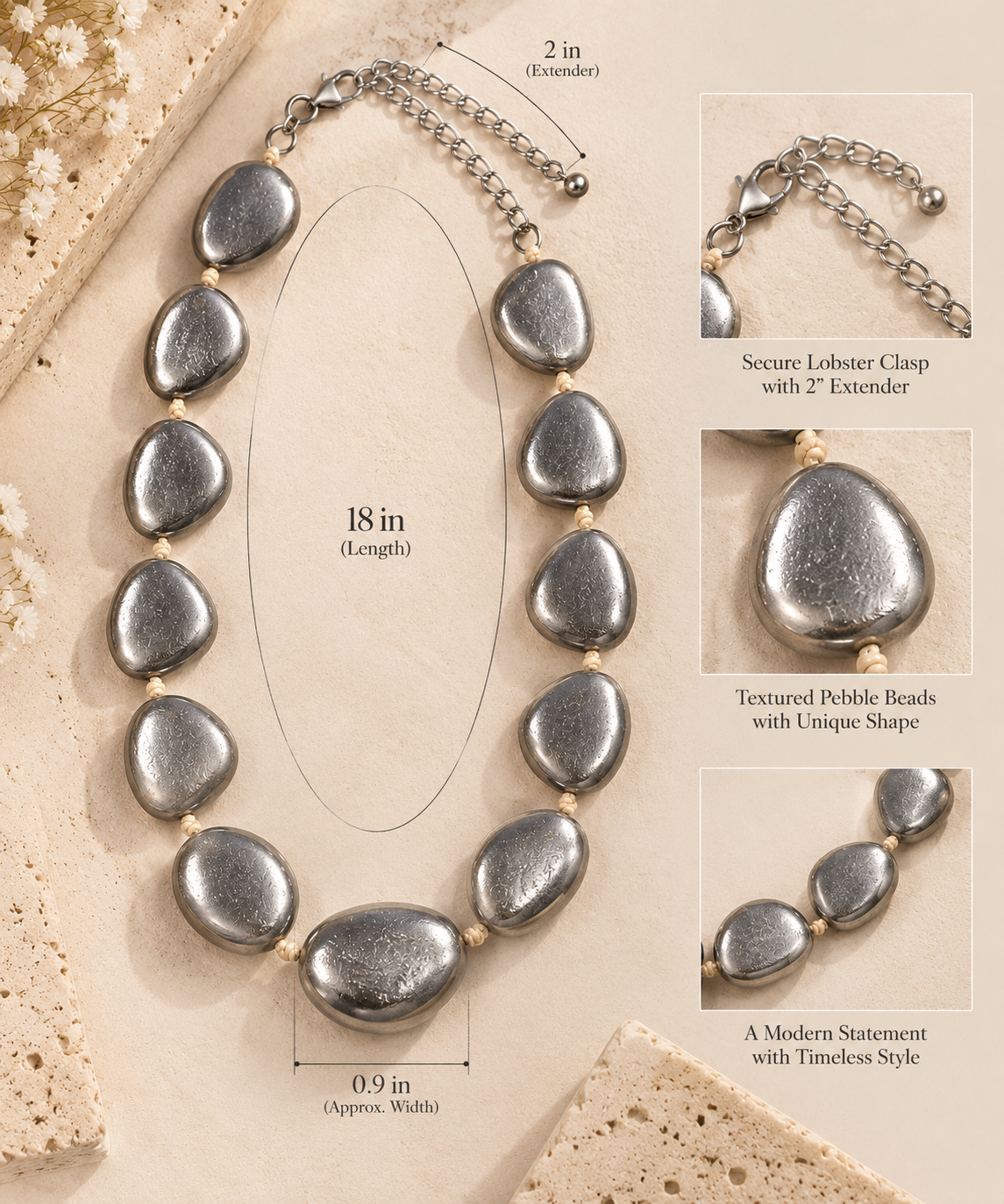 Sculpted Pebble Statement Necklace Silver