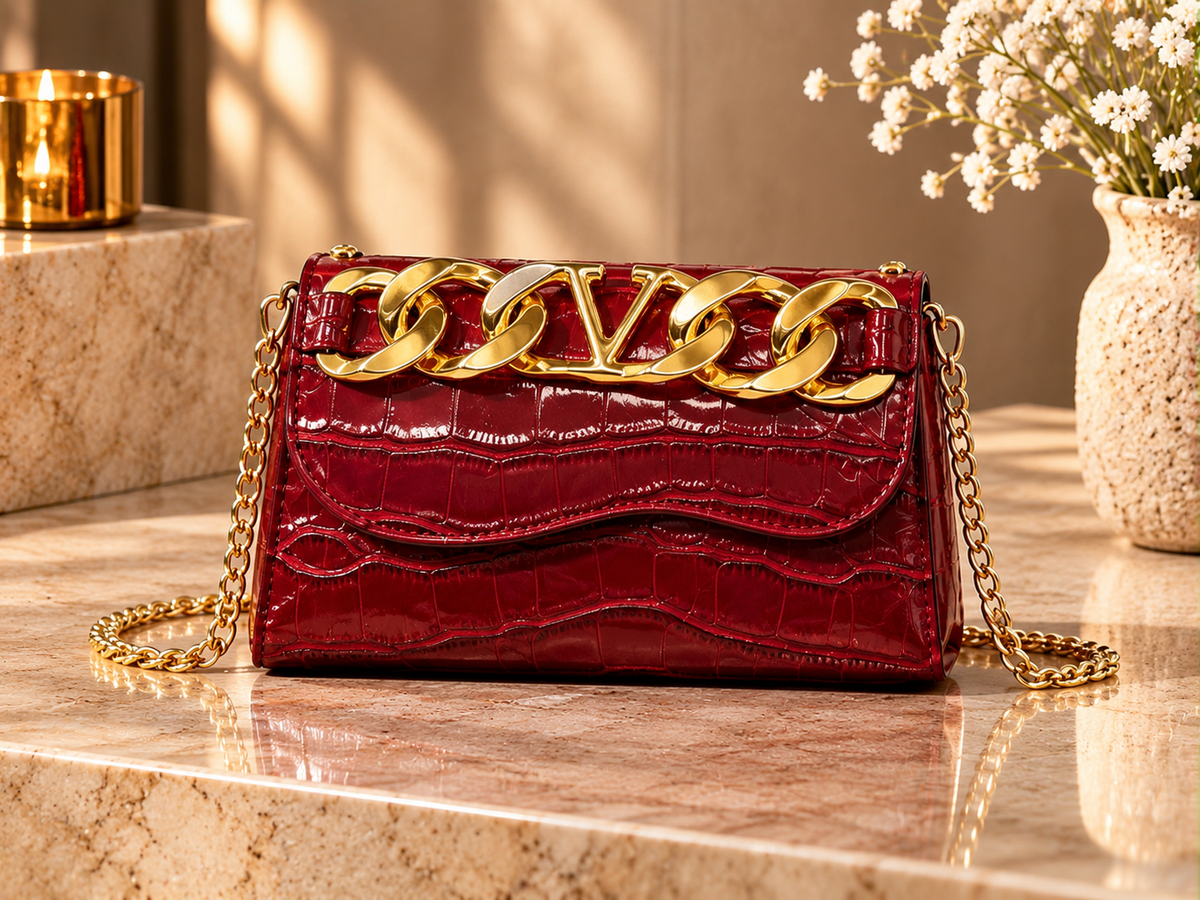 Wine Designer-Inspired Croc Convertible Bag