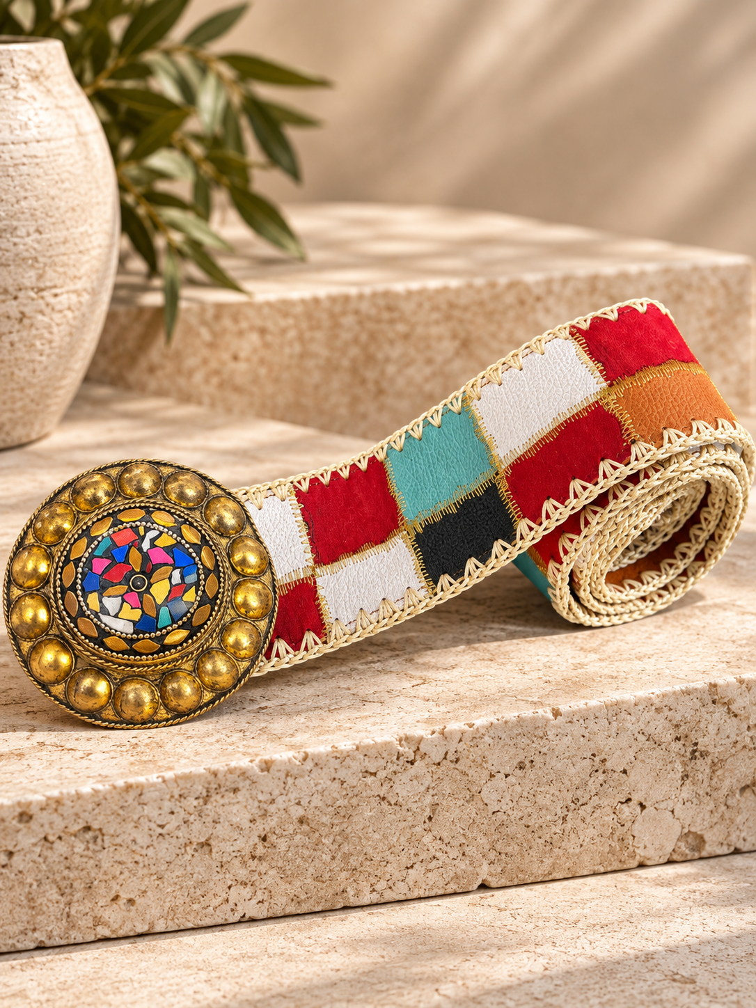 Multicolor Artisan Patchwork Statement Belt