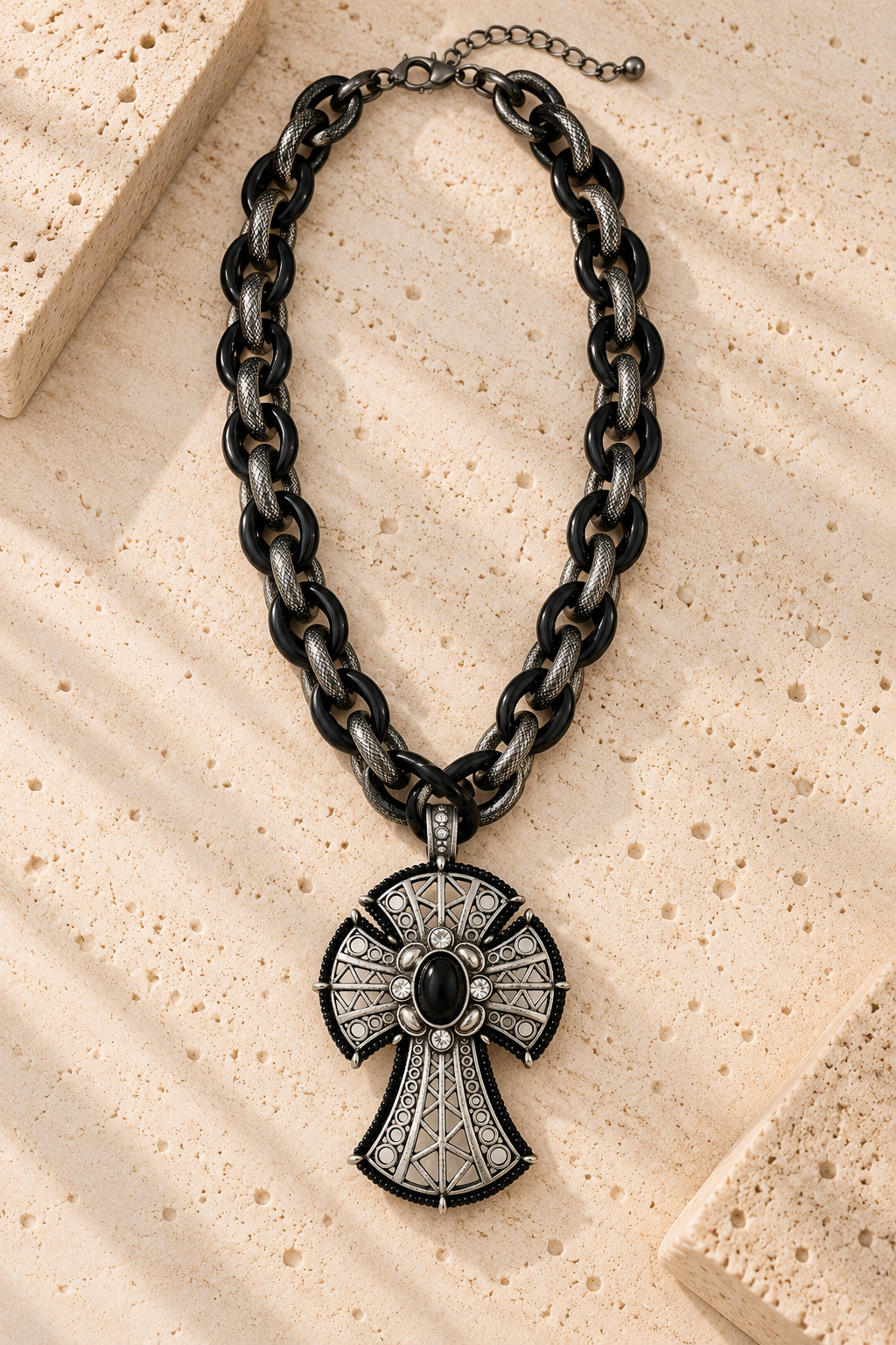 Onyx Heritage Cross Statement Necklace