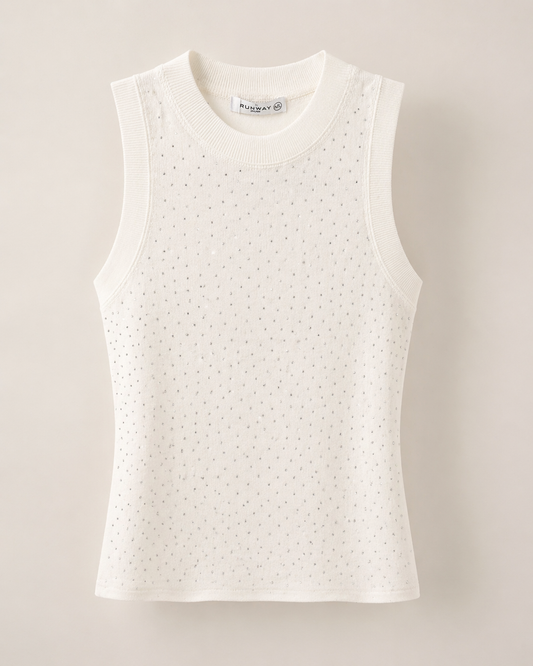 Rhinestone Knit Top White