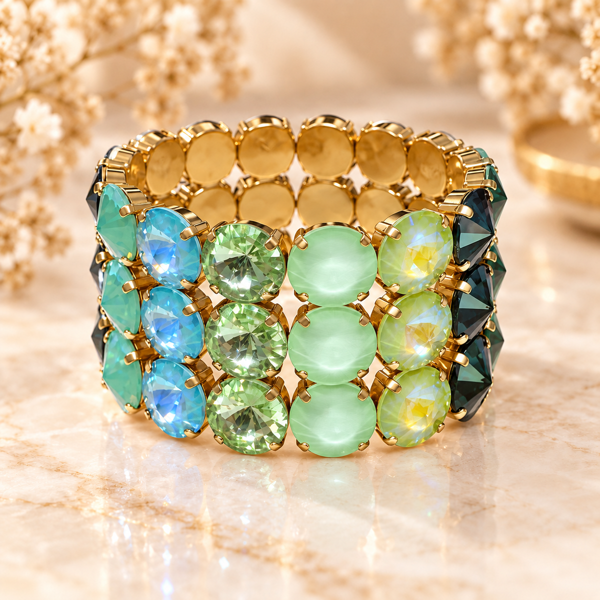 TOVA Drea 3 Row Stretch Bracelet in Blue/ Green Ombre