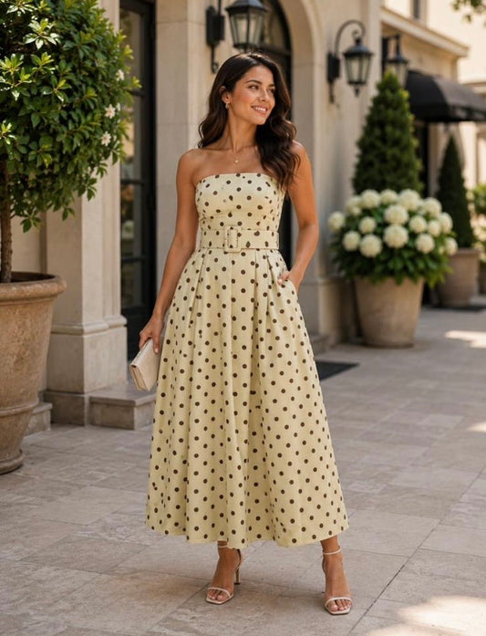 Polka Dot Yellow and Brown Dress