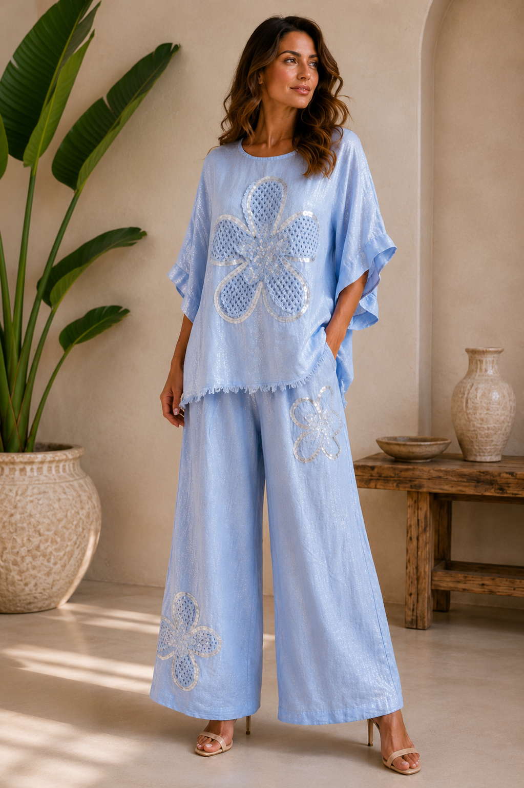 Sky Blossom Italian Linen Set