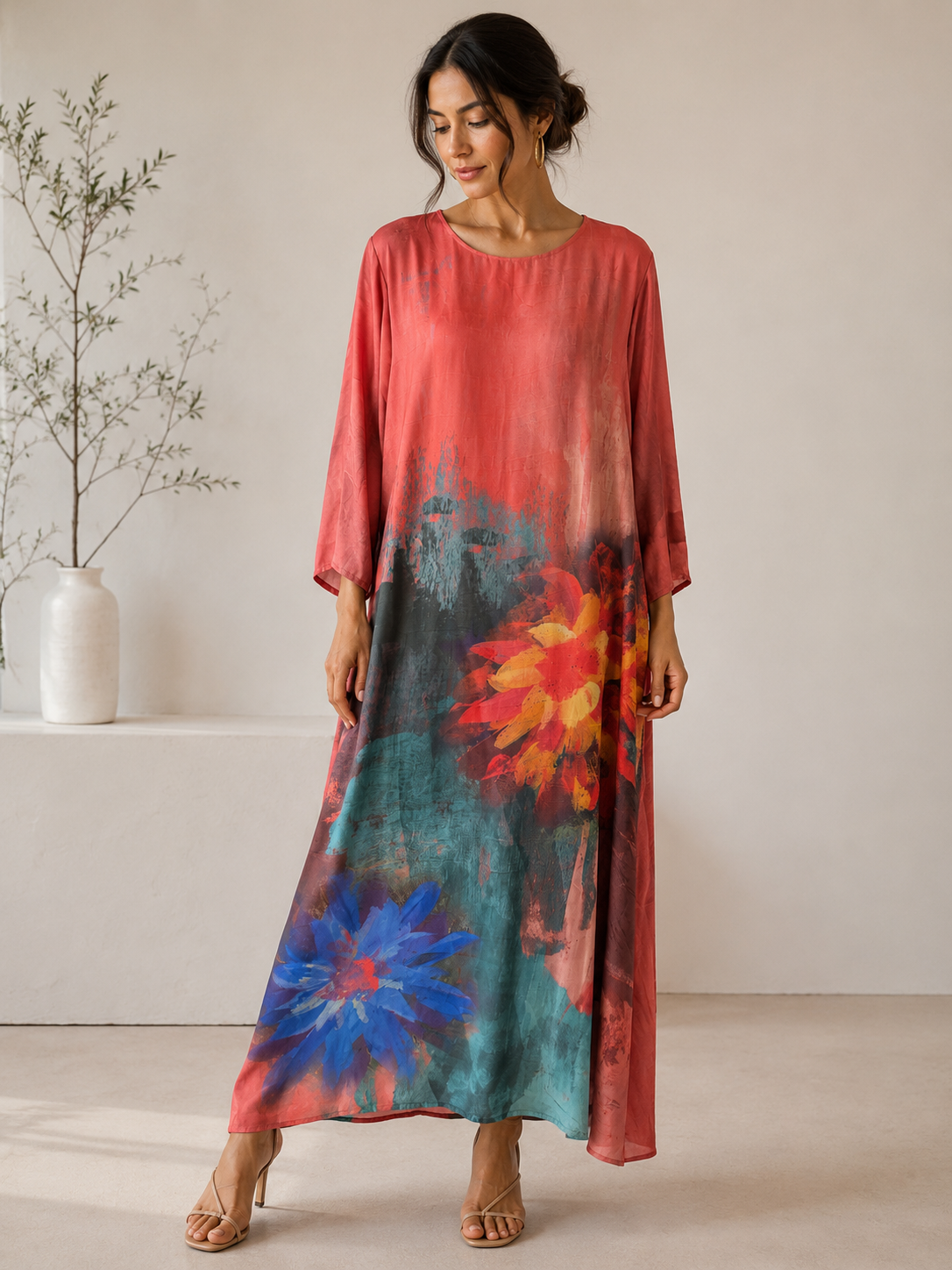 Italian Floral Tunic Dress - Copper