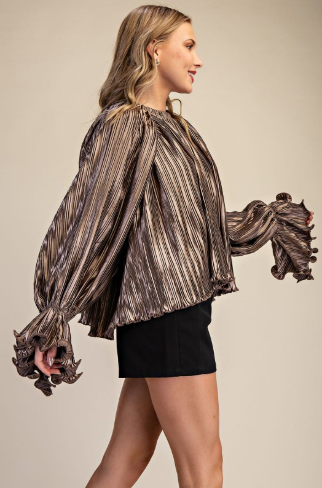 Pleated Full Ruffles Top Mocha