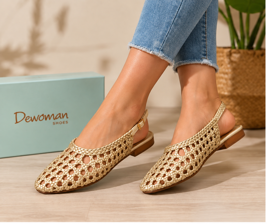 Champagne Crochet Slingback Flats