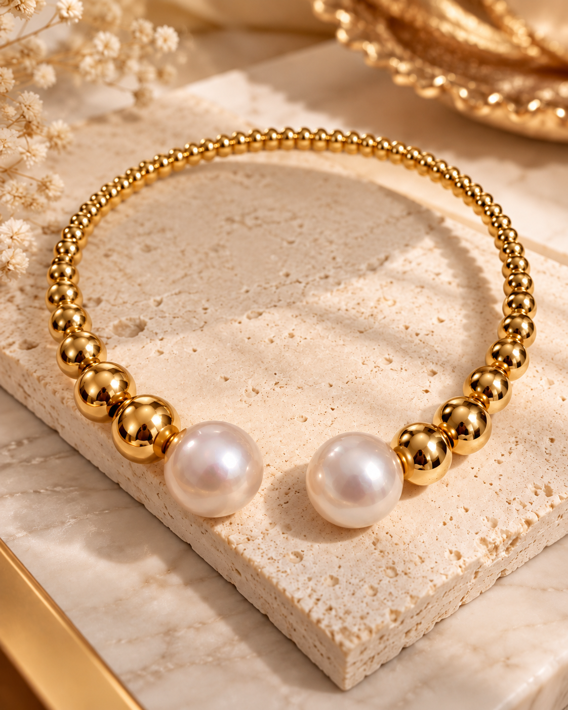 Golden Pearl Open Cuff Bracelet