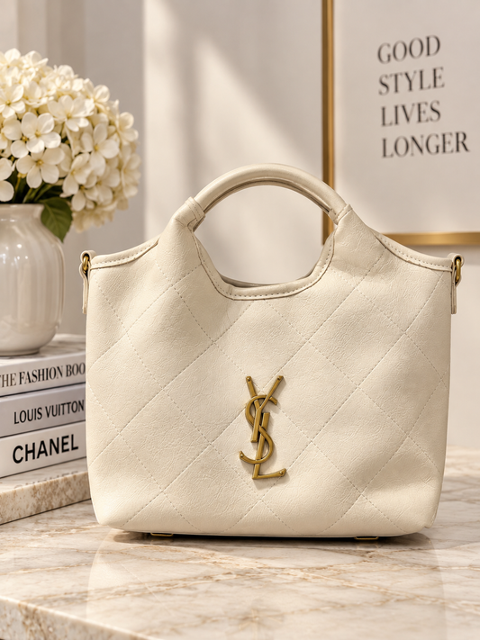 Designer-Inspired Quilted Top Bag Beige