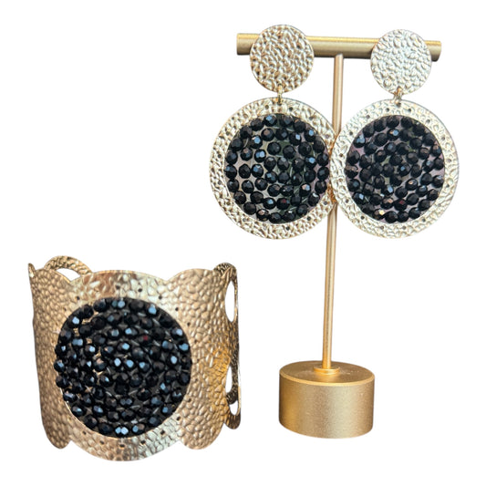 Handcrafted Bracelet and Earring Set Black Gold