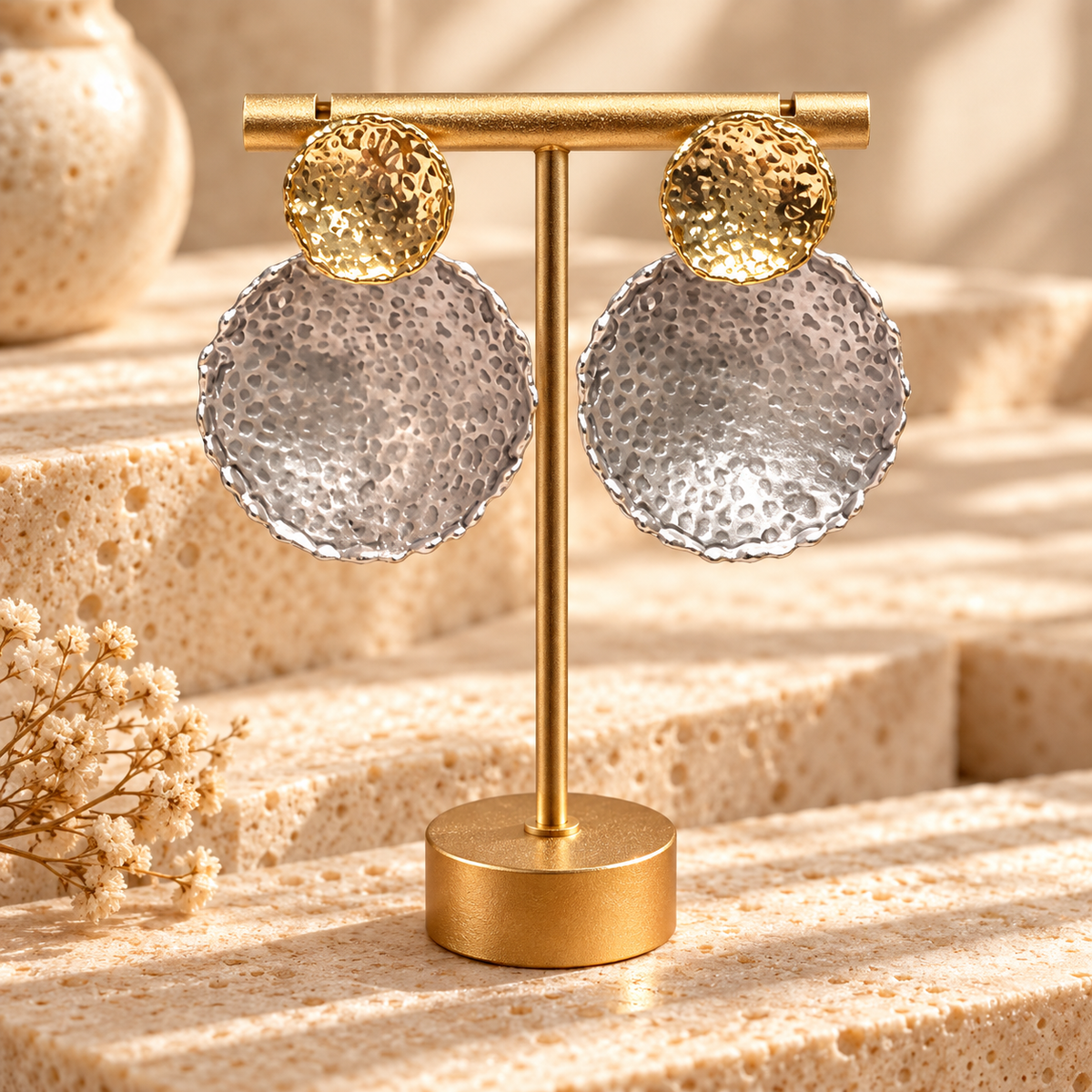 Two-Tone Hammered Statement Turkish Earrings